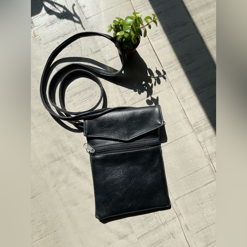 Black Leather Crossbody Passport Bag